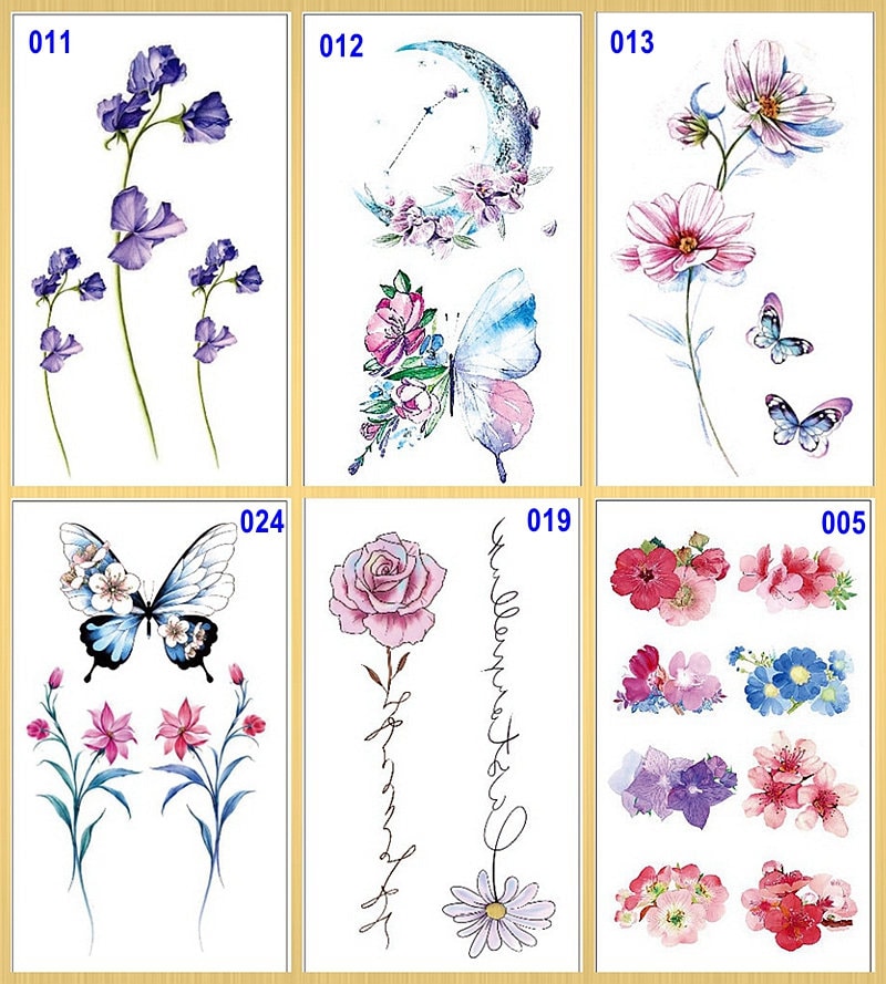 Set Von 6 Blätter Schmetterling Mond Daisy Rose Lotus Blume Körper Taille Arm Hals Temporäre Tattoos Xqxseries von Etsy - SeasonSticker