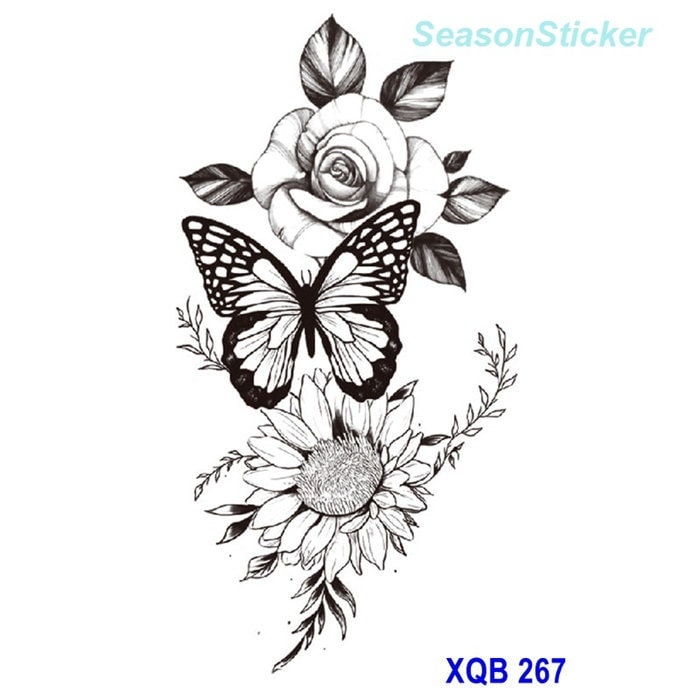 Sonnenblume Schmetterling Blume Vogel Rose Lotus Totem Cross Body Arm Art Temporäre Tattoo Design Tattoos Xqbseries von Etsy - SeasonSticker