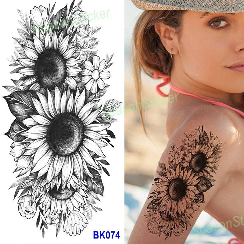 Sonnenblume Tattoo Rose Schwarz Skizze Blume Libelle Abstrakte Grafik Figur Pistole Körper Taille Arm Hals Temporäre Kunst Tattoos Bkseries von Etsy - SeasonSticker