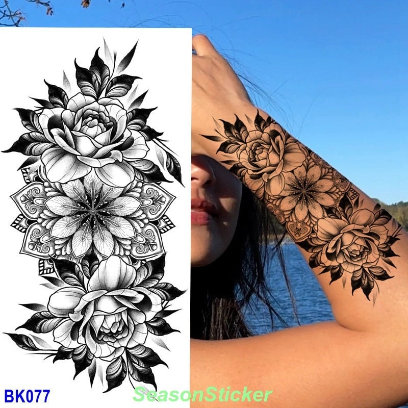 Sonnenblume Totem Blumen Sterne Tattoo Rose Libelle Grafiken Peony Gänseblümchen Körper Taille Arm Hals Temporäre Kunst Tattoos Bkseries von Etsy - SeasonSticker