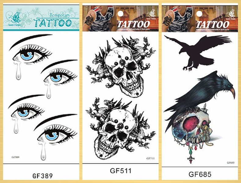 Sorrowful Heartbroken Angel Tears Eyes Skull Rose Black Birds Arm & Leg Temporäre Körper Tattoo Gfseries von Etsy - SeasonSticker