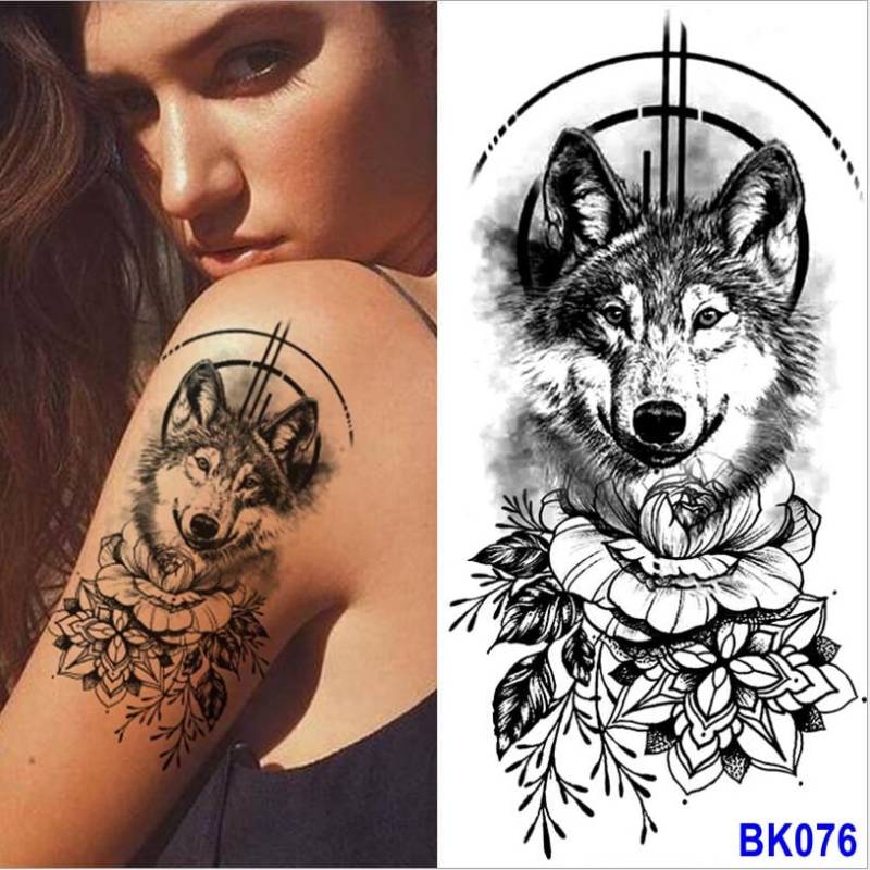 Wolf Schlange Schmetterling Tattoo Rose Schwarz Skizze Blume Abstrakte Streifen Mond Sterne Körper Taille Arm Hals Temporäre Kunst Tattoos Bkseries von Etsy - SeasonSticker