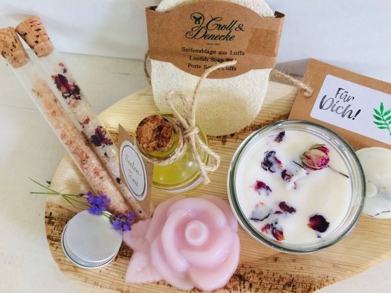 Natur Geschenke-Korb, Spa Paket, Wellness Set , Lavendel, Rose, Bienenwachs von Etsy - SeelenZeit