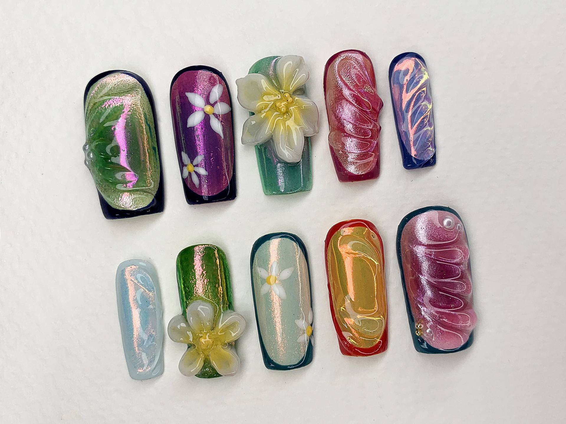 3D Blume Sarg Drücken Sie Auf Die Nägel | Bunte Ombre Nagelkunst Floral Handgefertigte Gel Fake Nails Für Geburtstag Event Party Frühlingsnägel von Etsy - SevenNailArt