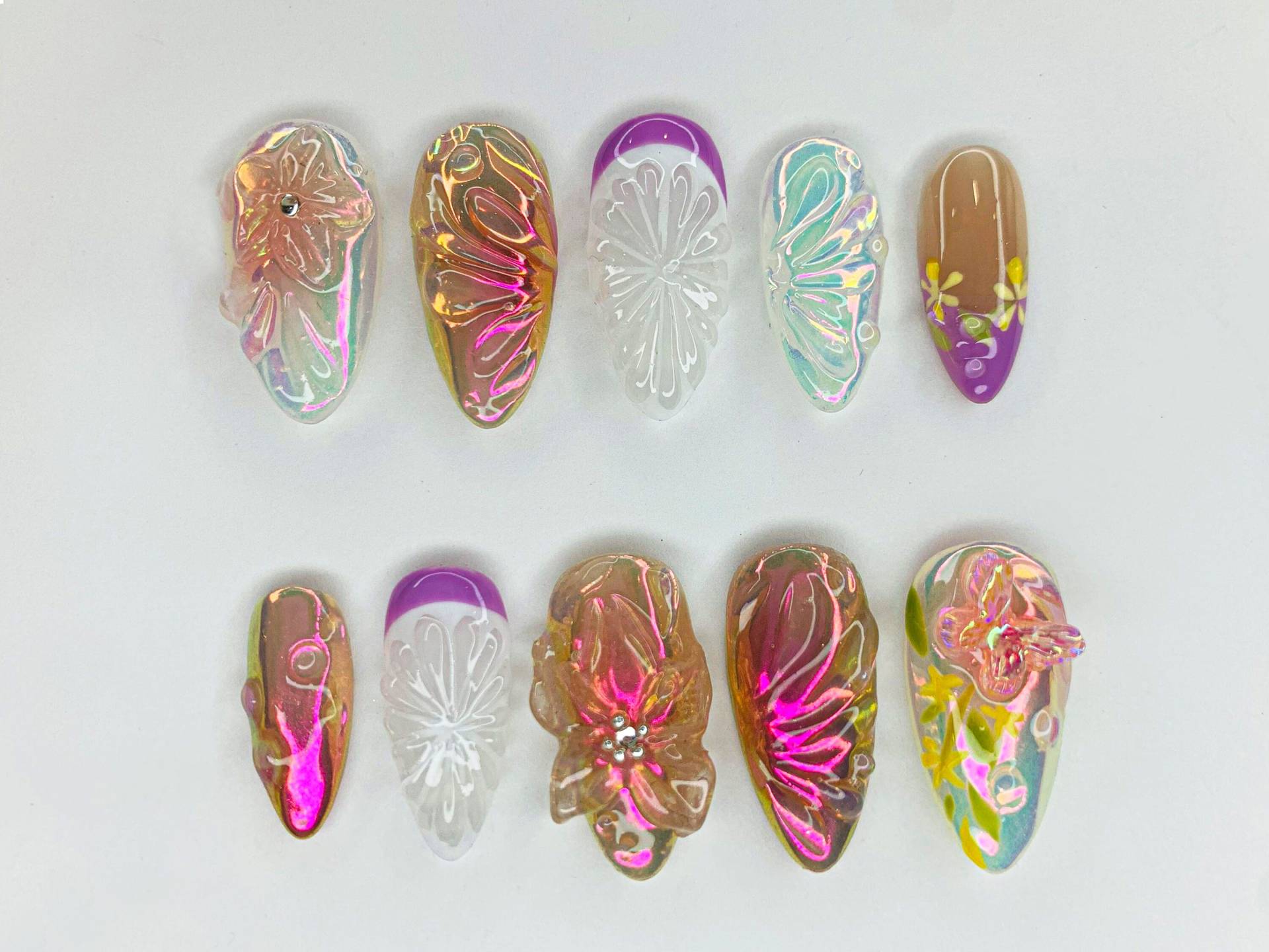 Bunte Blumen Garten Drücken Sie Auf Die Nägel | 3D Blühendes Blumenmuster |Schmetterling & Nail Art|Benutzerdefiniertes Blumendesign |Jc485Sg von Etsy - SevenNailArt