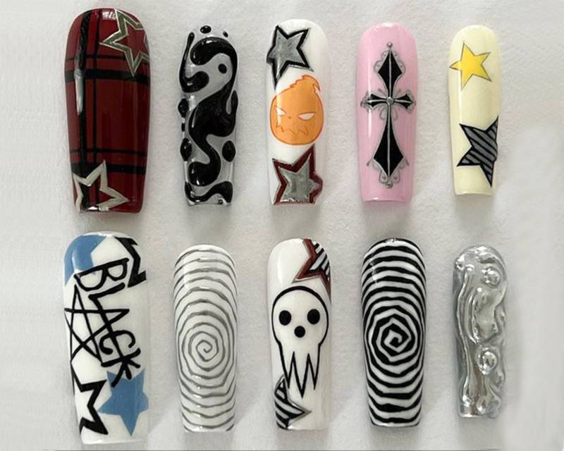 Festliche Halloween Nägel | Premium Mit 3D Designs Abstrakte Nagelkunst Einzigartige Nagel Set Jc21S von Etsy - SevenNailArt