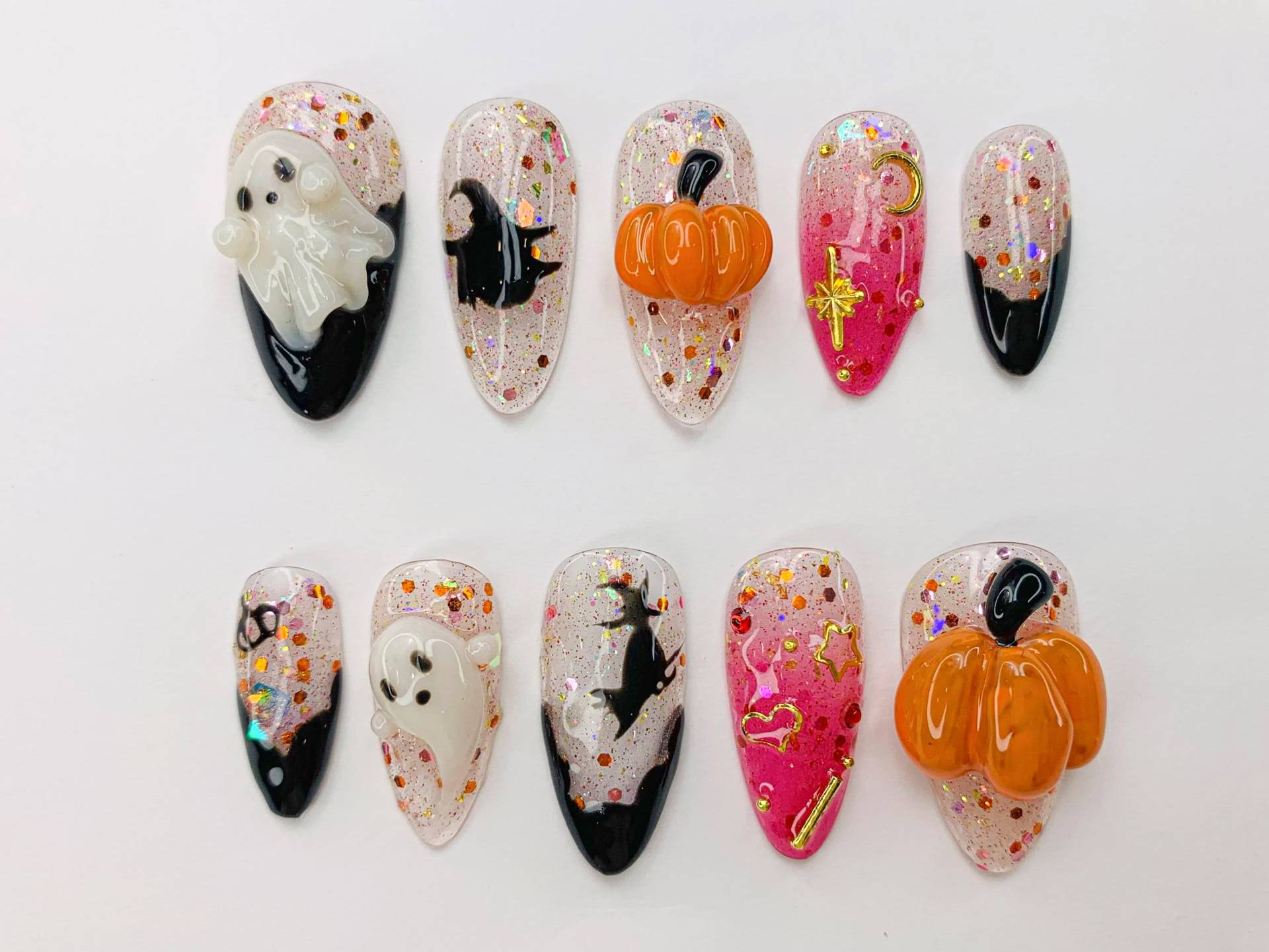 Gruseliger Halloween Geist - Kürbis Pressnägel | 3D Nailart Für Party Glitzer Press-On Nägel Mit Hexe Stern Akzente |Jb486Sc Gruseliger Halloween Geist - Kürbis Pressnägel | 3D Nailart Für Party Glitzer Press-On Nägel Mit Hexe Stern Akzente |Jb486Sc von Etsy - SevenNailArt
