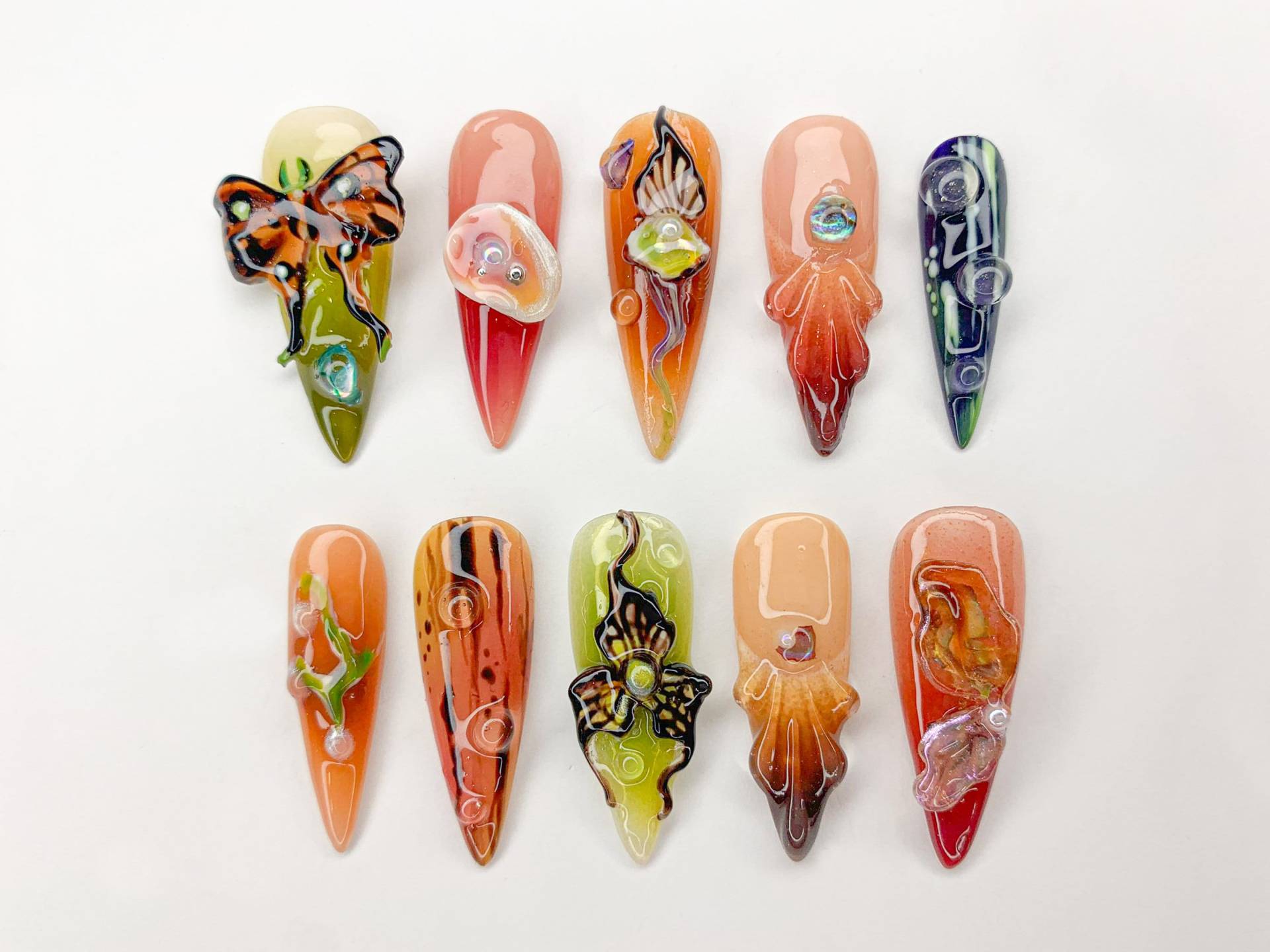 Schmetterling Garten Drücken Sie Auf Die Nägel | Lebendige Blumen Nagel Kunst Von Der Natur Inspiriertes Nagelset Butterfly & Bloom Nails |Bunter von Etsy - SevenNailArt