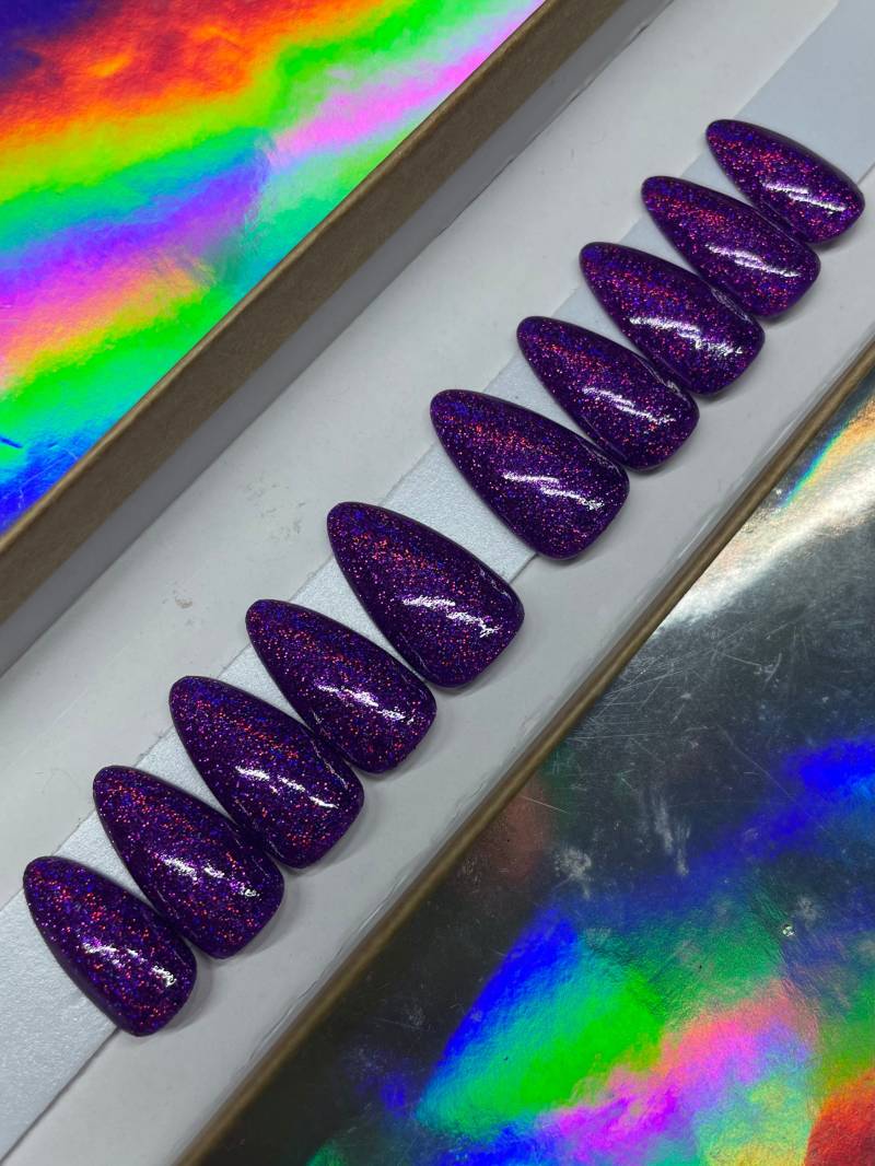 Lila Holo Glitter Press On Nails von Etsy - ShadyClawsbyDevon