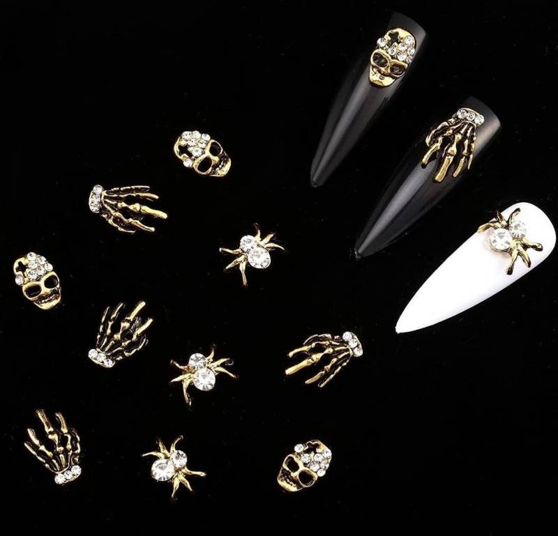 Bling Gold Schädel, Spinne, Skelett Hand, Nagel Charms, 3D Nail Art Dekorationen, Legierung Halloween Nagel Charms, Schmuck Für Nägel, Skull Charm von Etsy - ShasiaBeauty