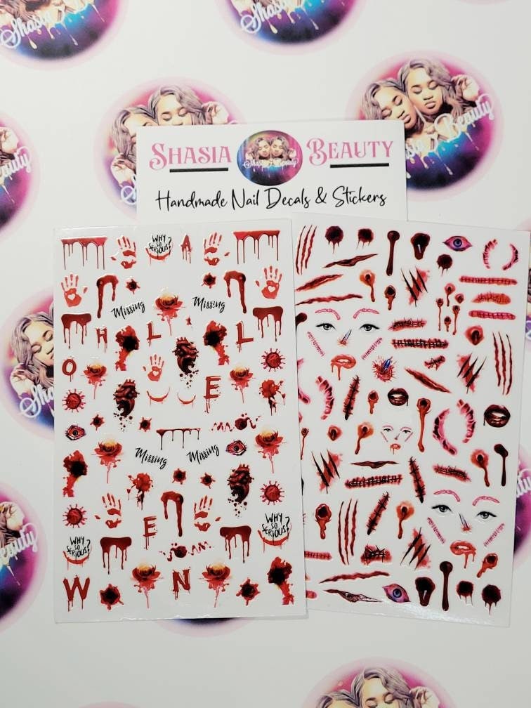 Blut Tropft Blutige Hände Nagel Aufkleber, Nail Art Dekoration, Halloween Aufkleber Für Nägel, Schusswunden von Etsy - ShasiaBeauty