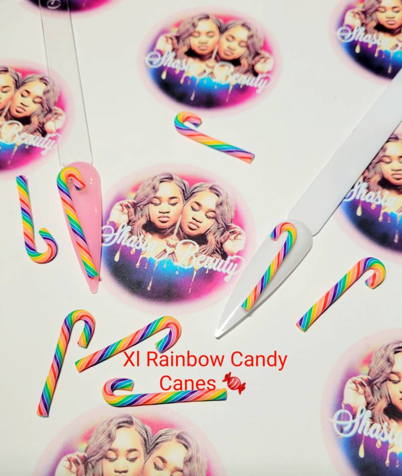 xl Regenbogen Zuckerstange Nagel Charms | Kawaii Kunst Winter Nägel Weihnachten Pfefferminz 5Tlg von Etsy - ShasiaBeauty