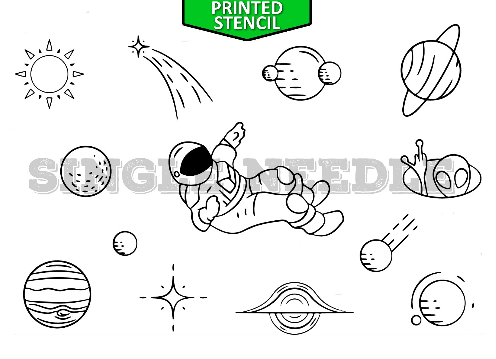 Space Tattoo Flash Blatt Schablone - Gebrauchsfertig, Einfach Anzubringen 2 Blätter 29 Designs von Etsy - SingleNeedleEtsy