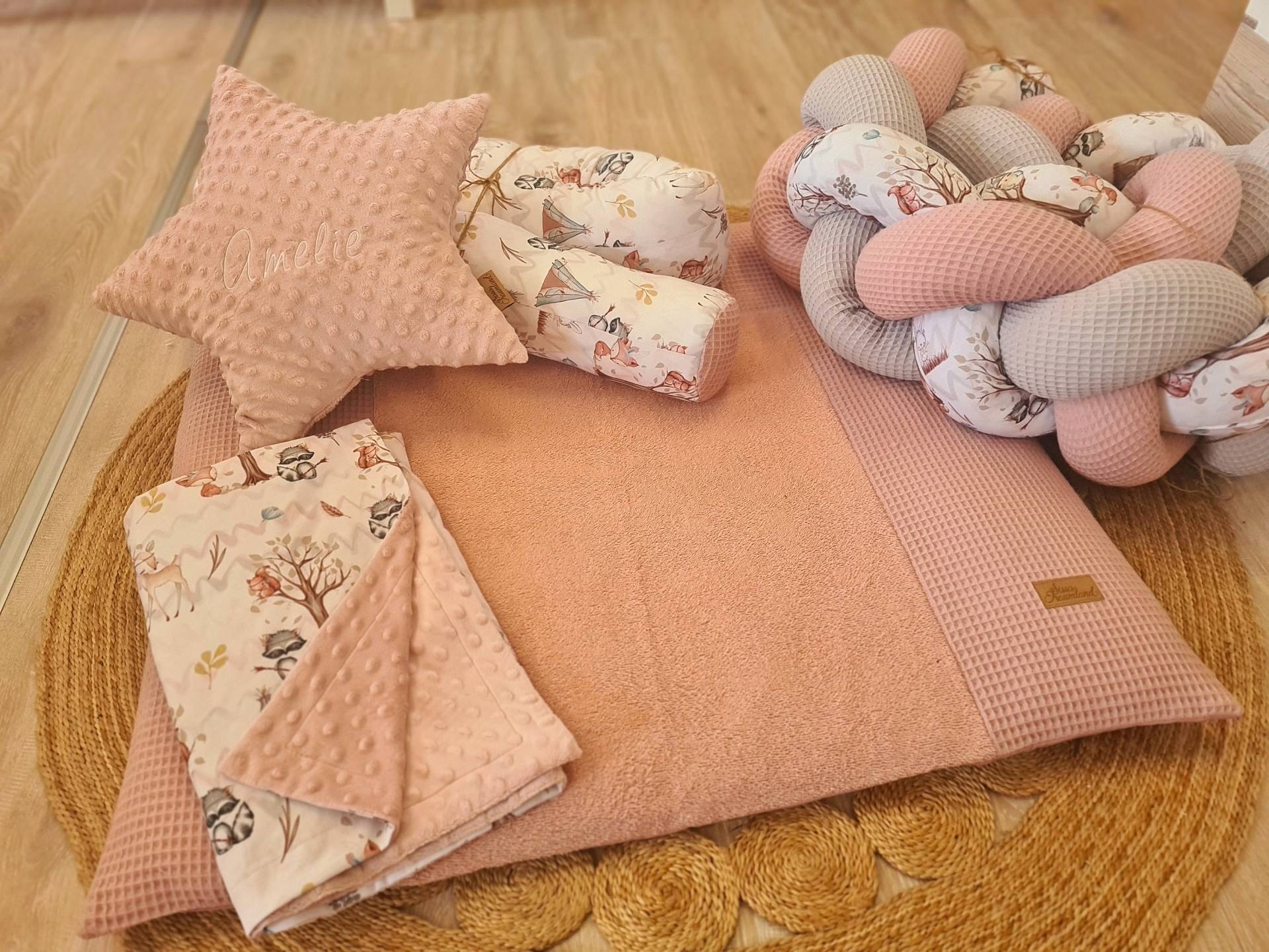 xxl - Babyzimmer Set Wickelauflage Babydecke Waldtiere Braun Waffel Dusty Rose von Etsy - SissisTraumland