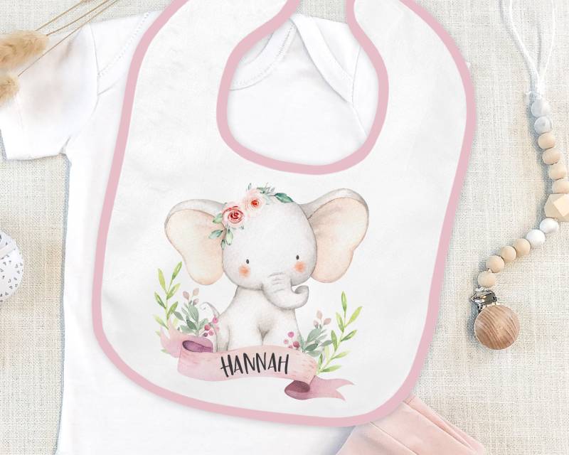 Lätzchen Personalisiert Mit Name, Babygeschenk Zur Geburt, Elefant Rosa von Etsy - SmallTreasuresDE