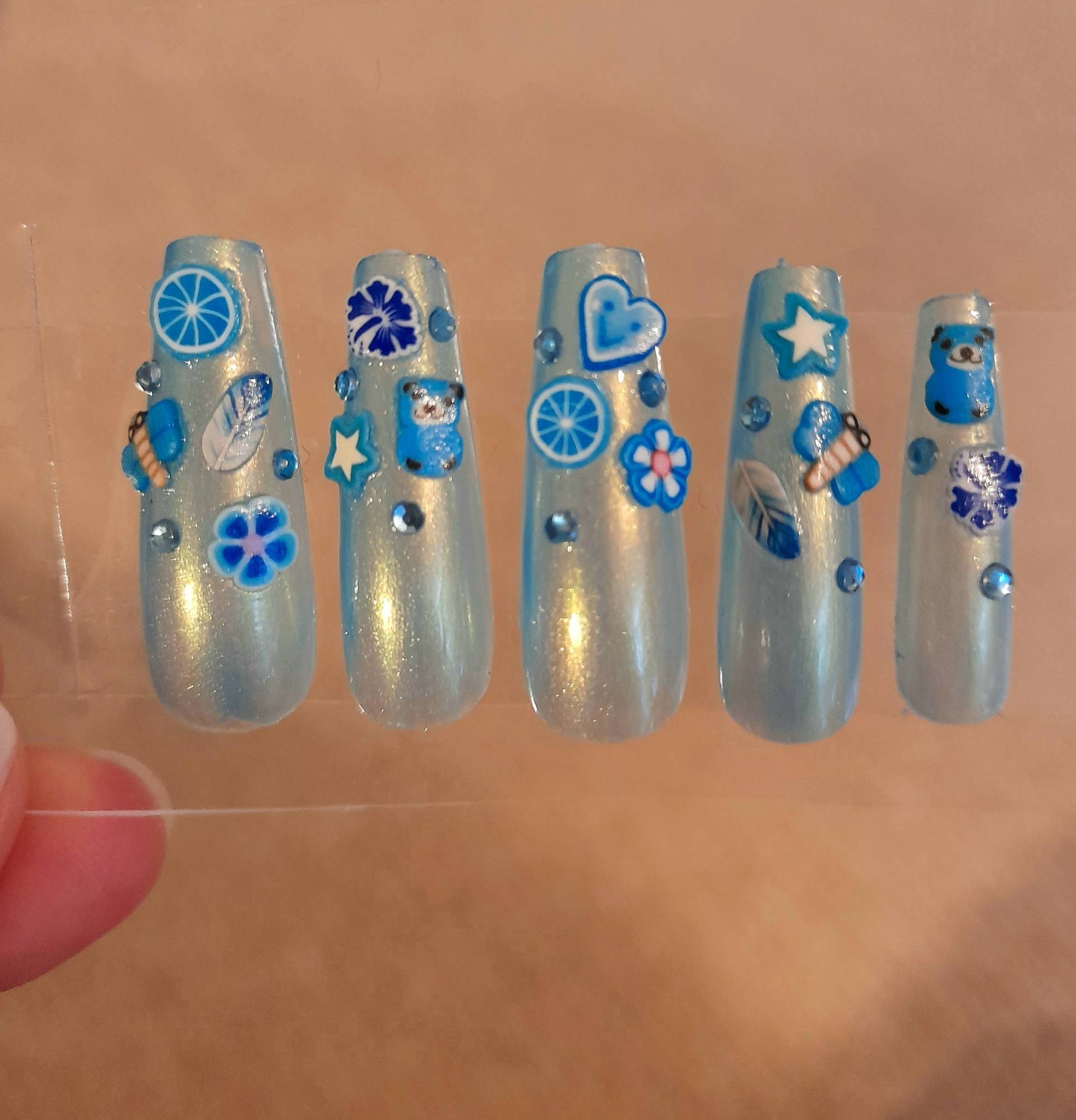 Künstliche Nägel 3D - Langes Klares Blau von Etsy - SnailNailz