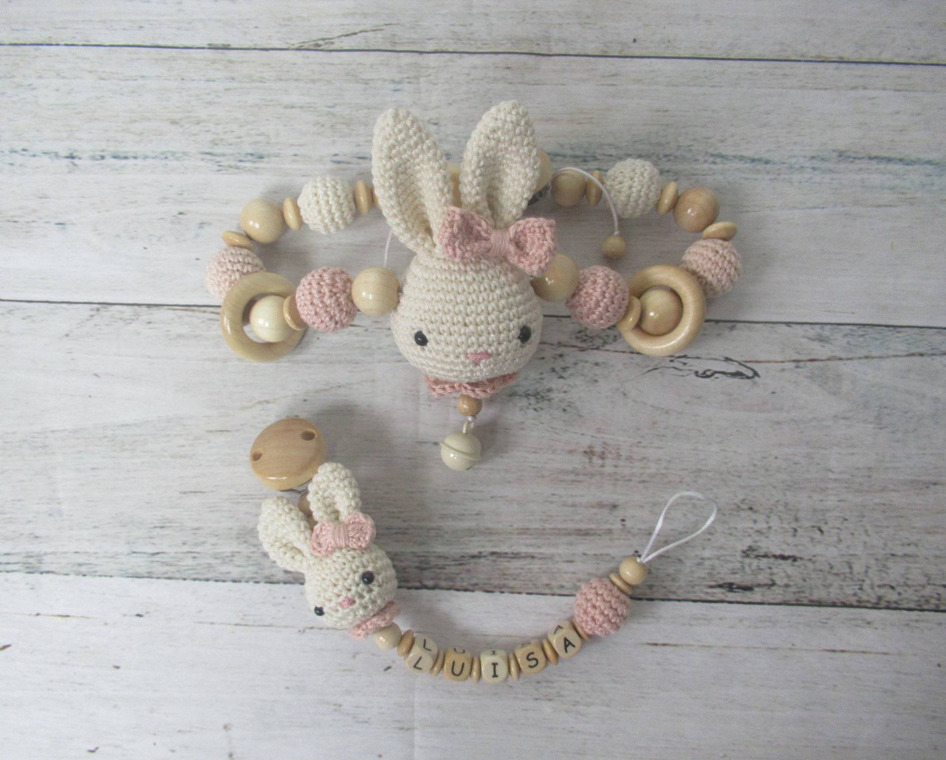 Set Kinderwagenkette Und Schnullerkette Mit Name in Creme/ Rose von Etsy - Sooneshandmadestore