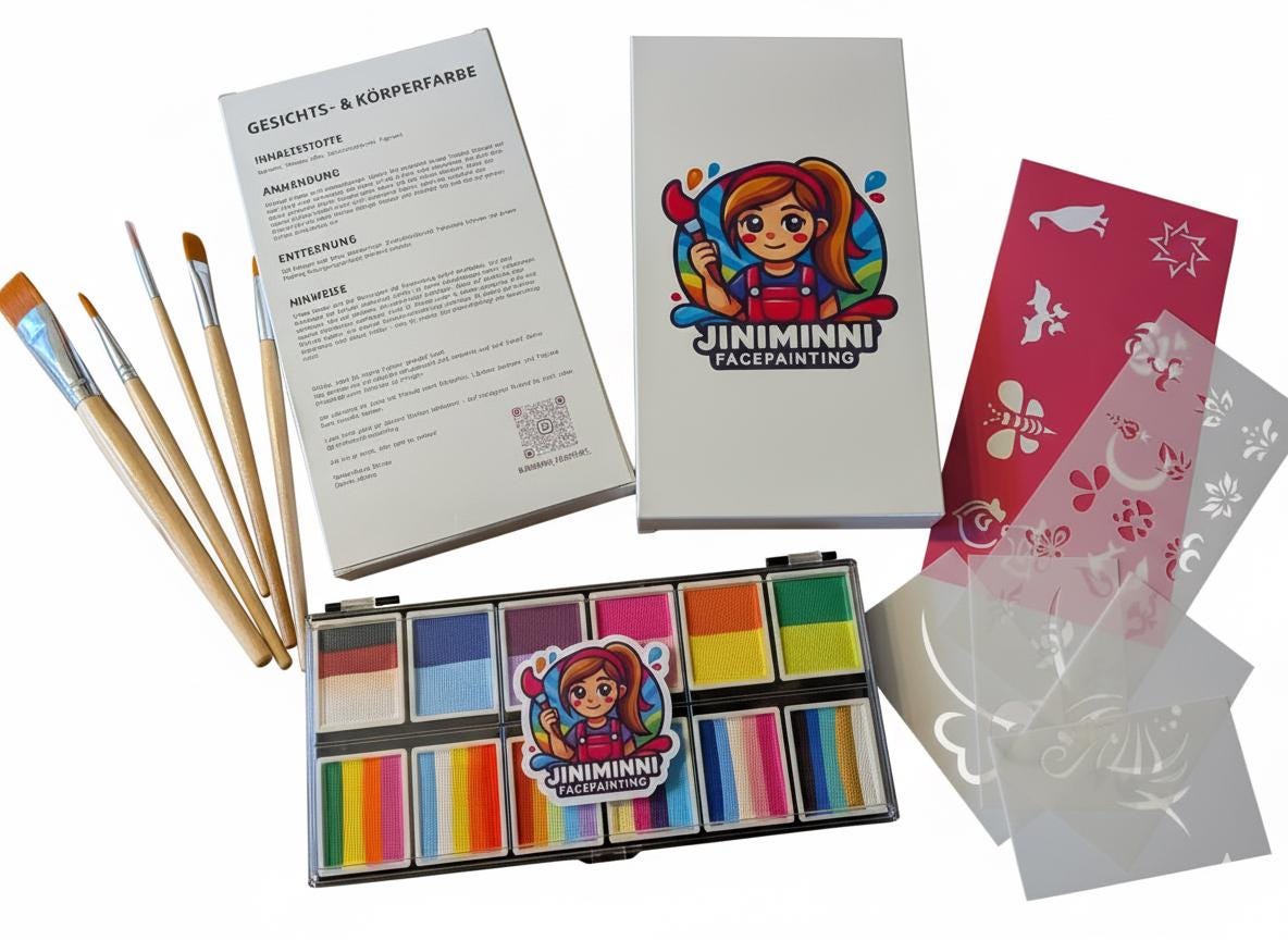 Jinimini Kinderschminke Facepainting Set Schminkfarben + Pinsel Schablonen Jinimini Kinderschminke Facepainting Set Schminkfarben + Pinsel Schablonen von Etsy - SpectraSnaps
