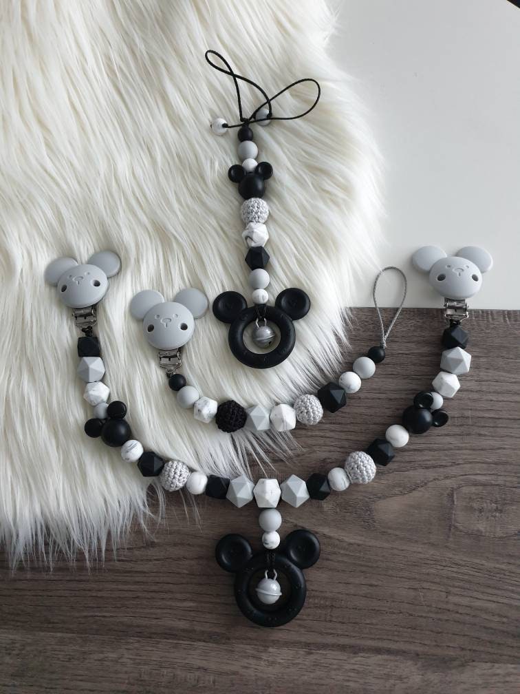 Mickeymaus 3Tlg Set Schwarz Grau Marble Bestehend Aus Kinderwagenkette, Schnullerkette Und Maxicosyanhänger , Mädchen, Junge von Etsy - StaysisShnullerkette