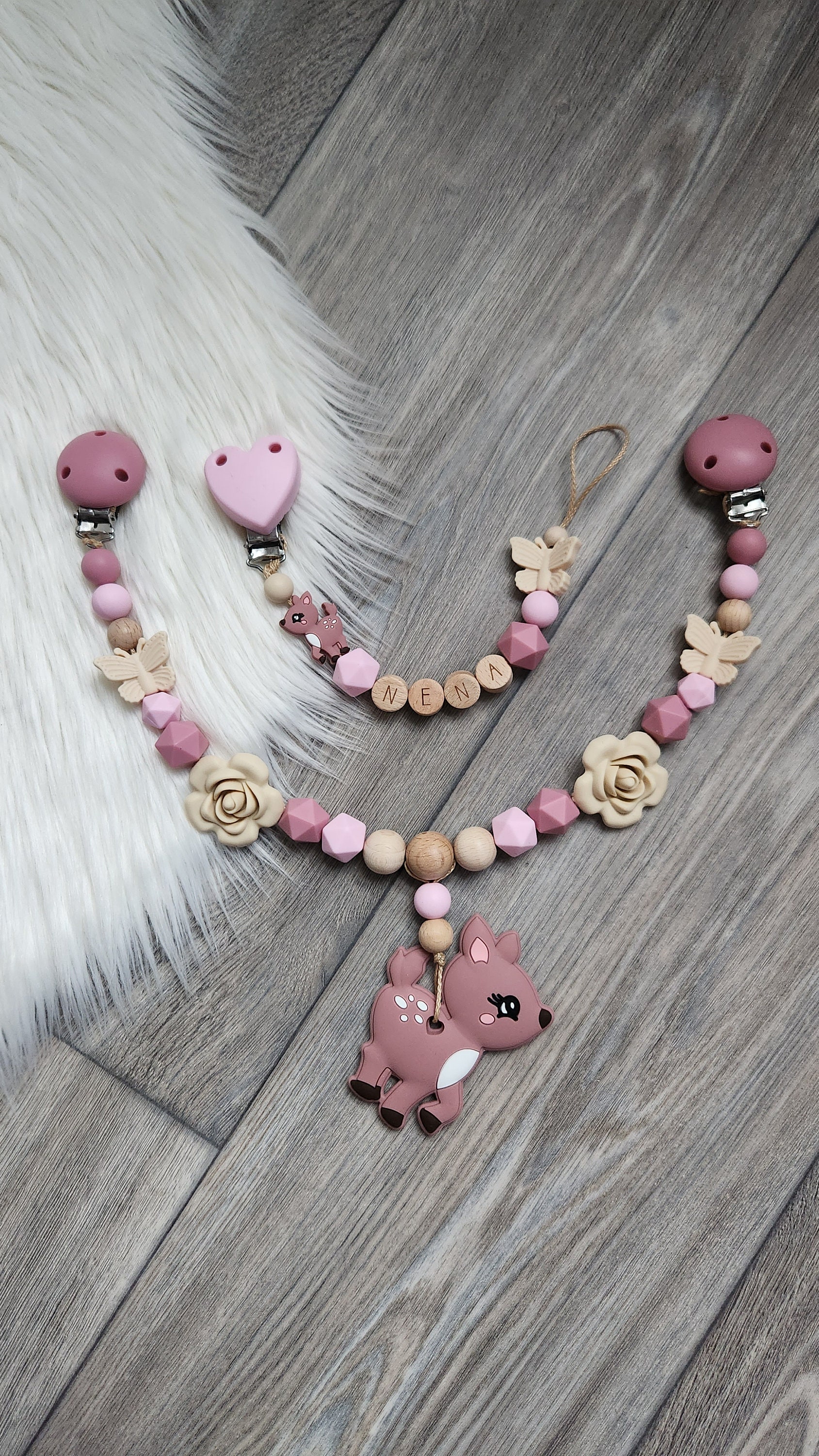 Schnullerkette Kinderwagenkette Bambi Reh Babyparty Geschenk Personalisiert von Etsy - StaysisShnullerkette