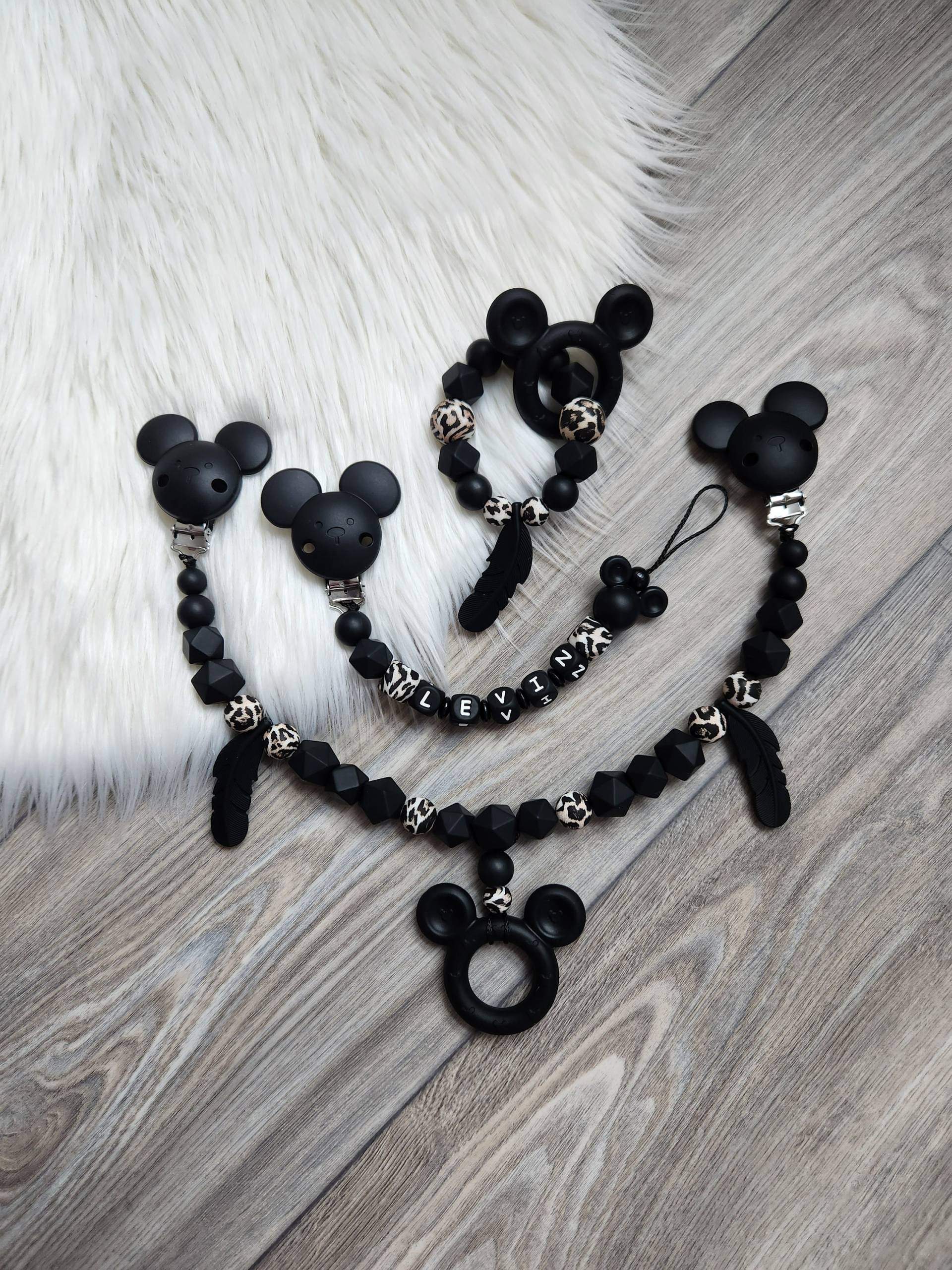 Schnullerkette Kinderwagenkette Personalisiert Set Mickey Maus Mädchen Junge Leo von Etsy - StaysisShnullerkette