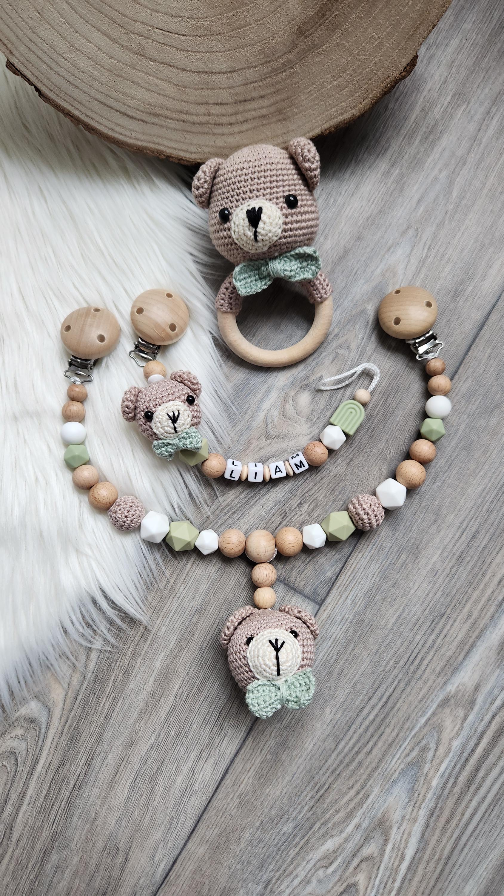 Schnullerkette Kinderwagenkette Set Bär Personalisiert Mit Wunschnamen Geschenk von Etsy - StaysisShnullerkette