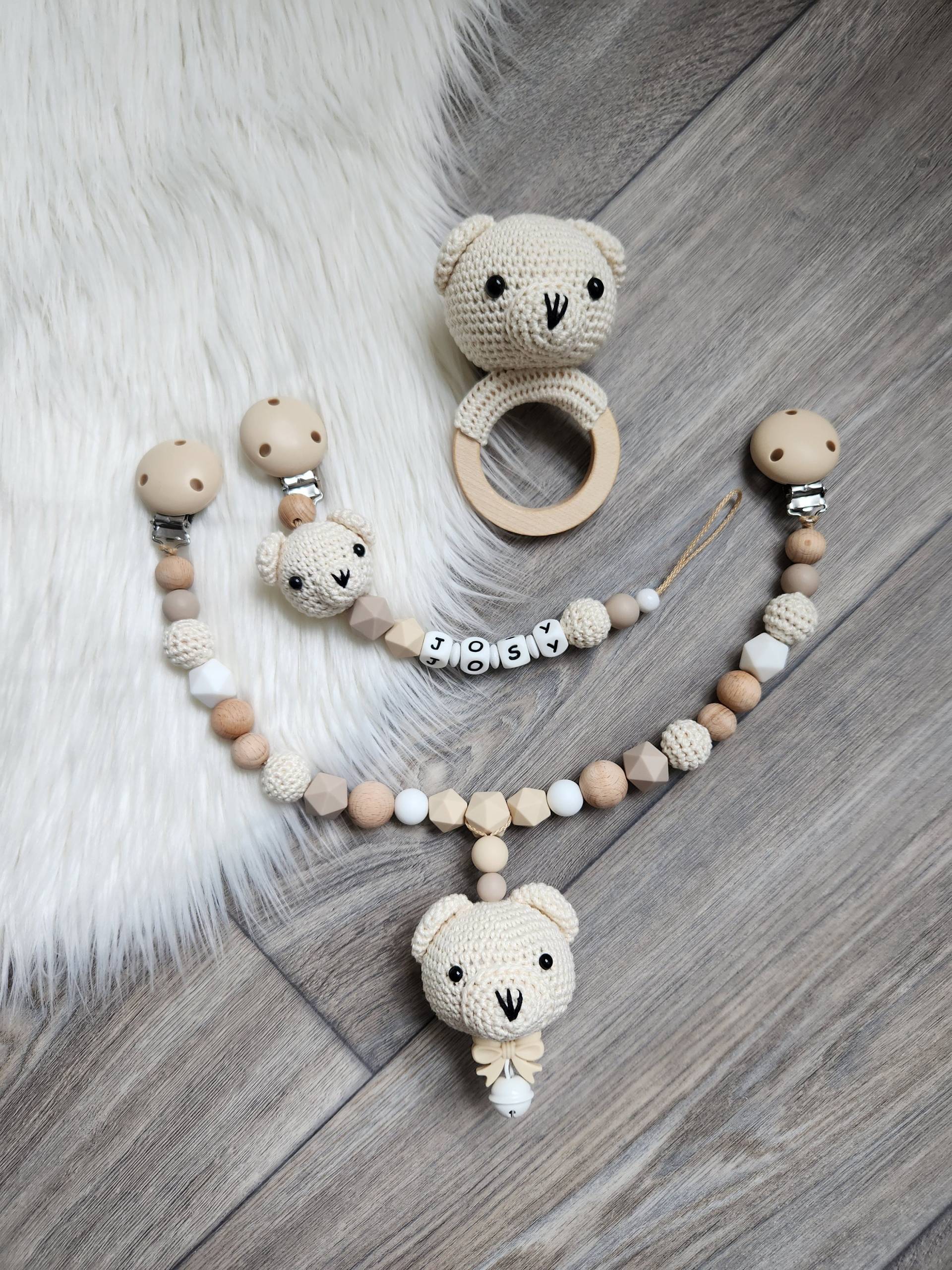 Schnullerkette Kinderwagenkette Set Bär Personalisiert Mit Wunschnamen von Etsy - StaysisShnullerkette