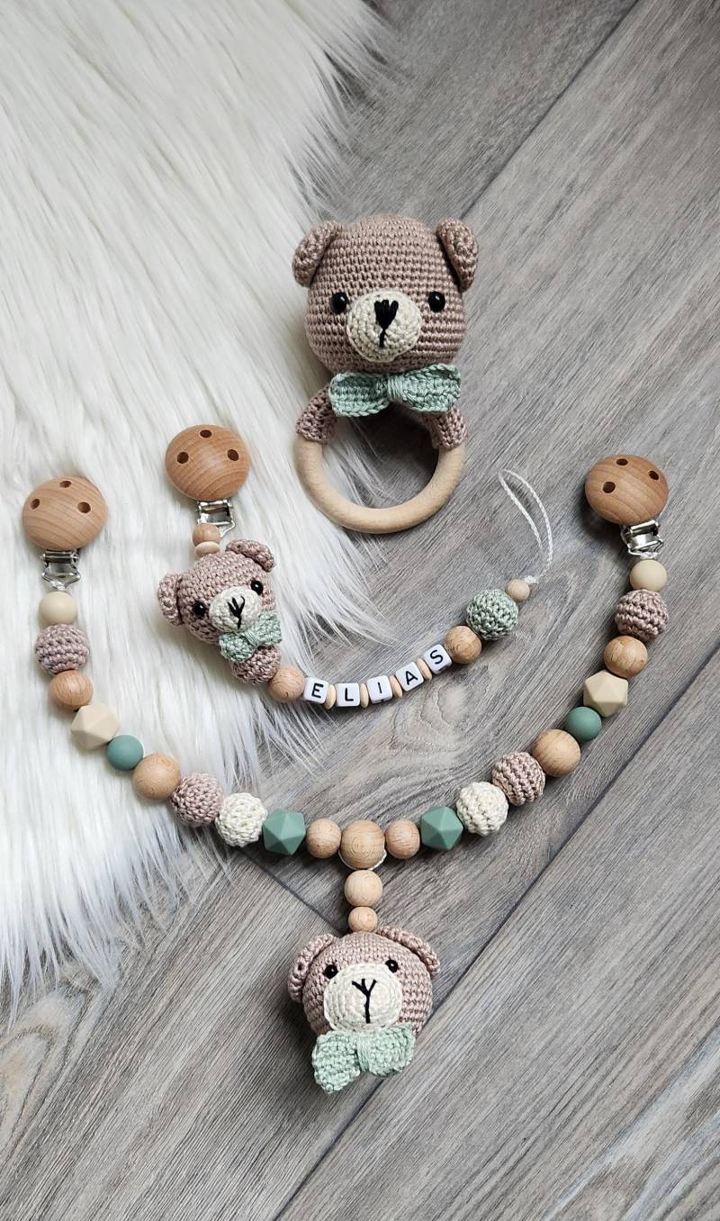 Schnullerkette Kinderwagenkette Set Bär Personalisiert Mit Wunschnamen von Etsy - StaysisShnullerkette