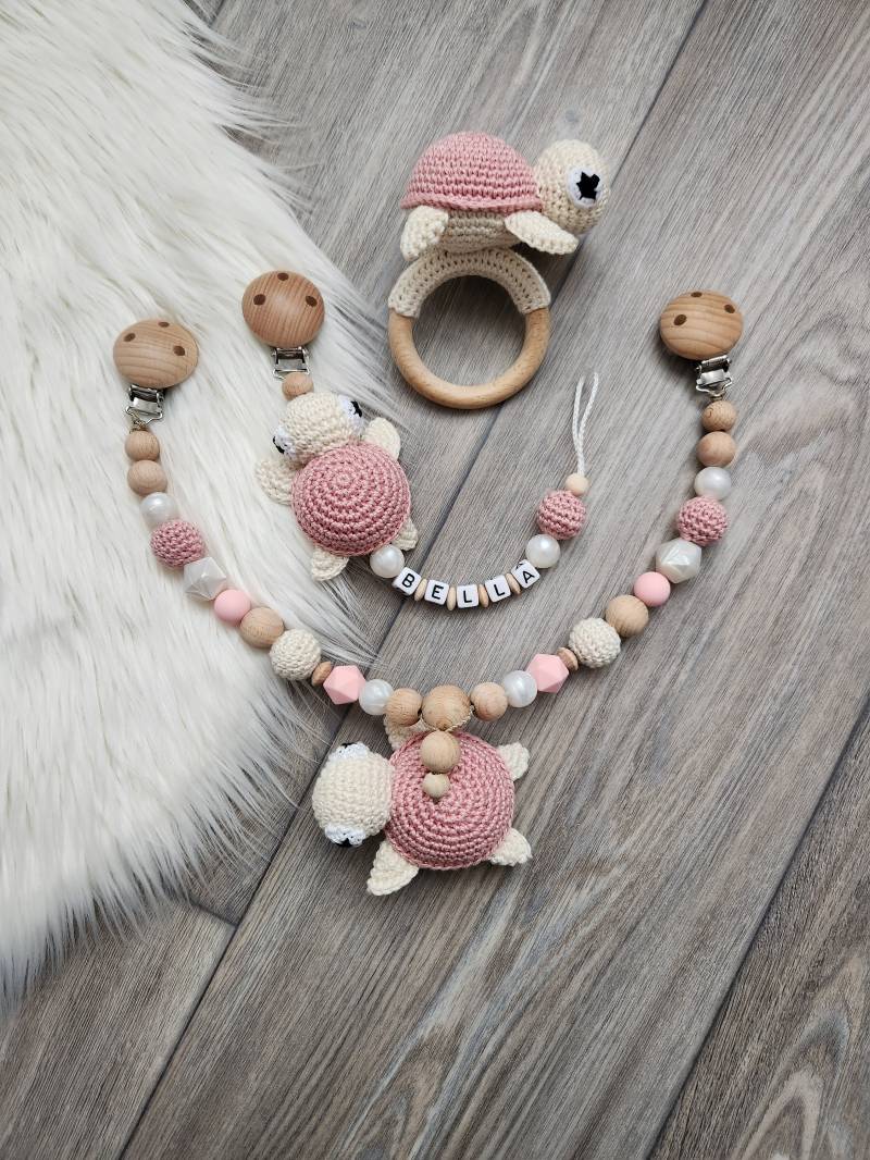 Schnullerkette Kinderwagenkette Set Personalisierbar Name Babyparty Taufe Geschenk Zur Geburt Schildkröte Mädchen von Etsy - StaysisShnullerkette