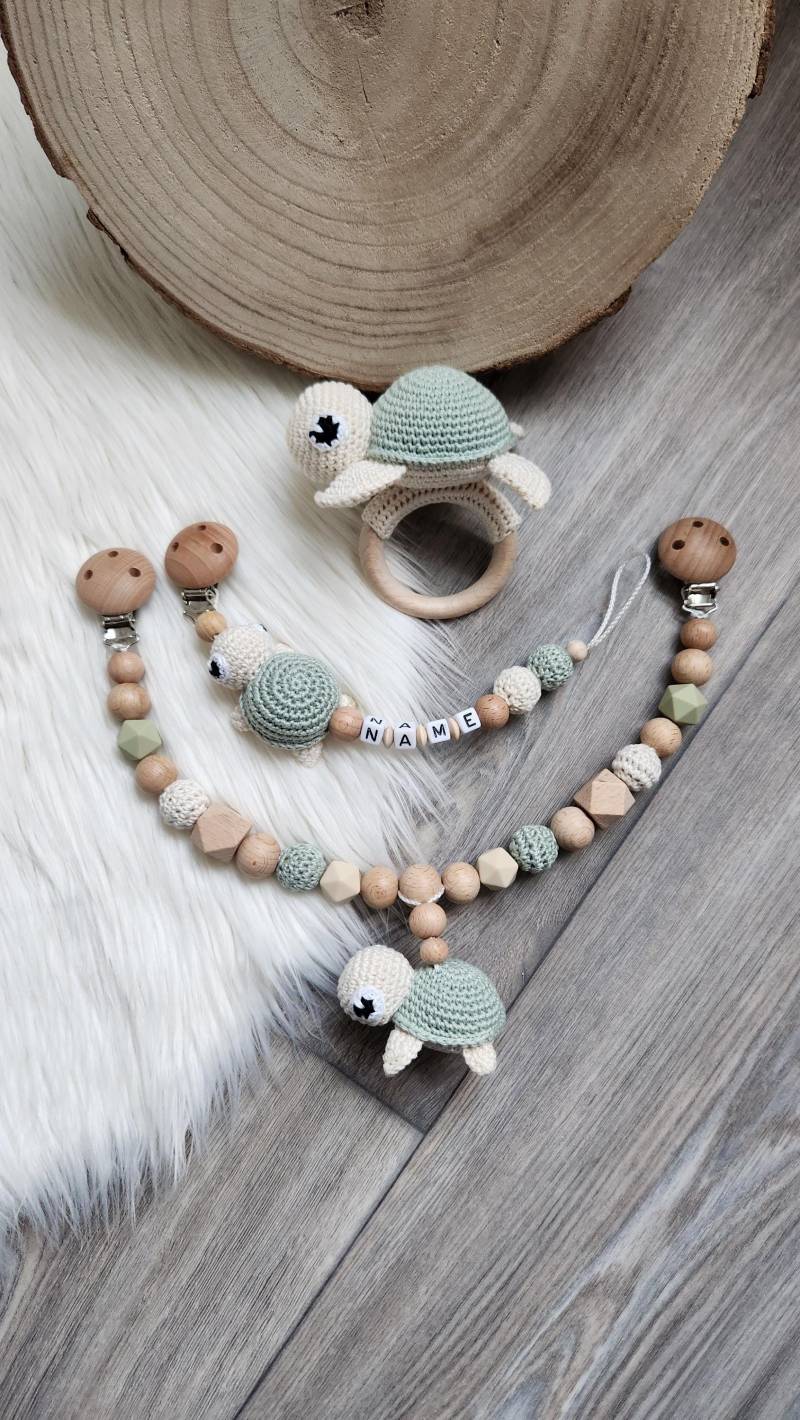 Schnullerkette Kinerwagenkette Schildkröte Set Mit Wunschnamen von Etsy - StaysisShnullerkette