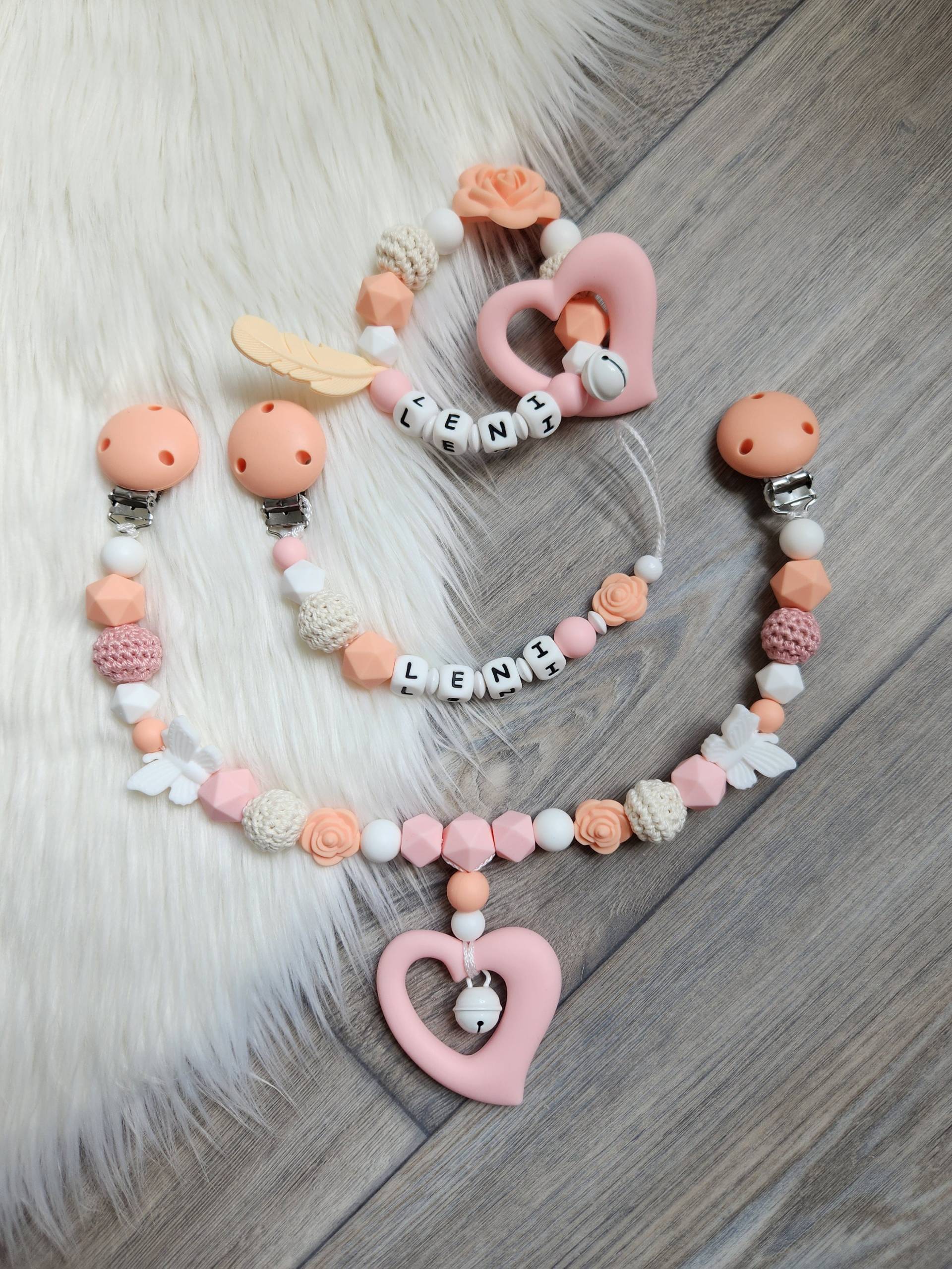 Schnullerkette Mit Namen Kinderwagenkette Silikon Mädchen Set Rose von Etsy - StaysisShnullerkette