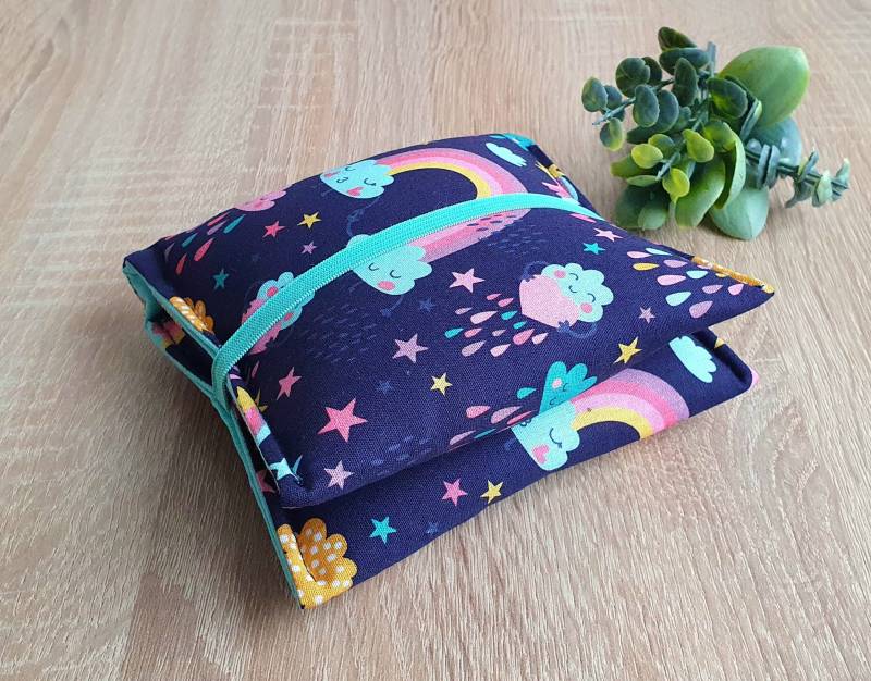 Bindentäschchen, Bindentasche, Bindenetui Regenbogen & Wolken Mint von Etsy - Steffbags