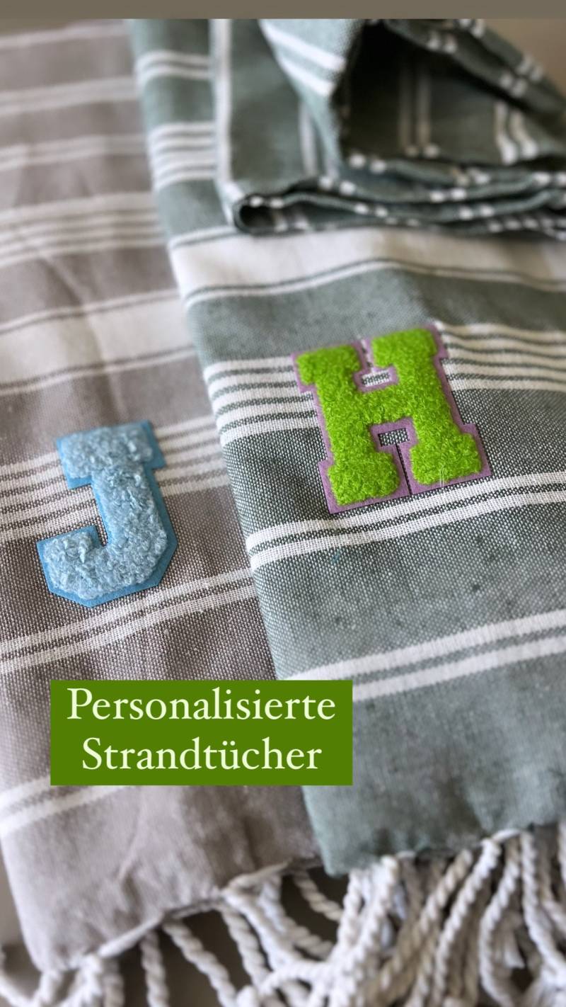 Personalisiertes Fouta Handtuch Strandtuch Hamamtuch Namenstuch Tuch Decke Yoga Badetuch Monogramm Initialen Oliv Grün Beige von Etsy - SternenloopShop