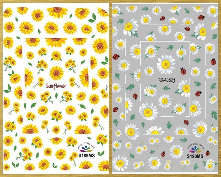 Sonnenblume Gänseblümchen Nail Art Aufkleber Gelbe Blumen Sommer Herbst Selbstklebende Nagelabziehbilder Rms von Etsy - StickerRay