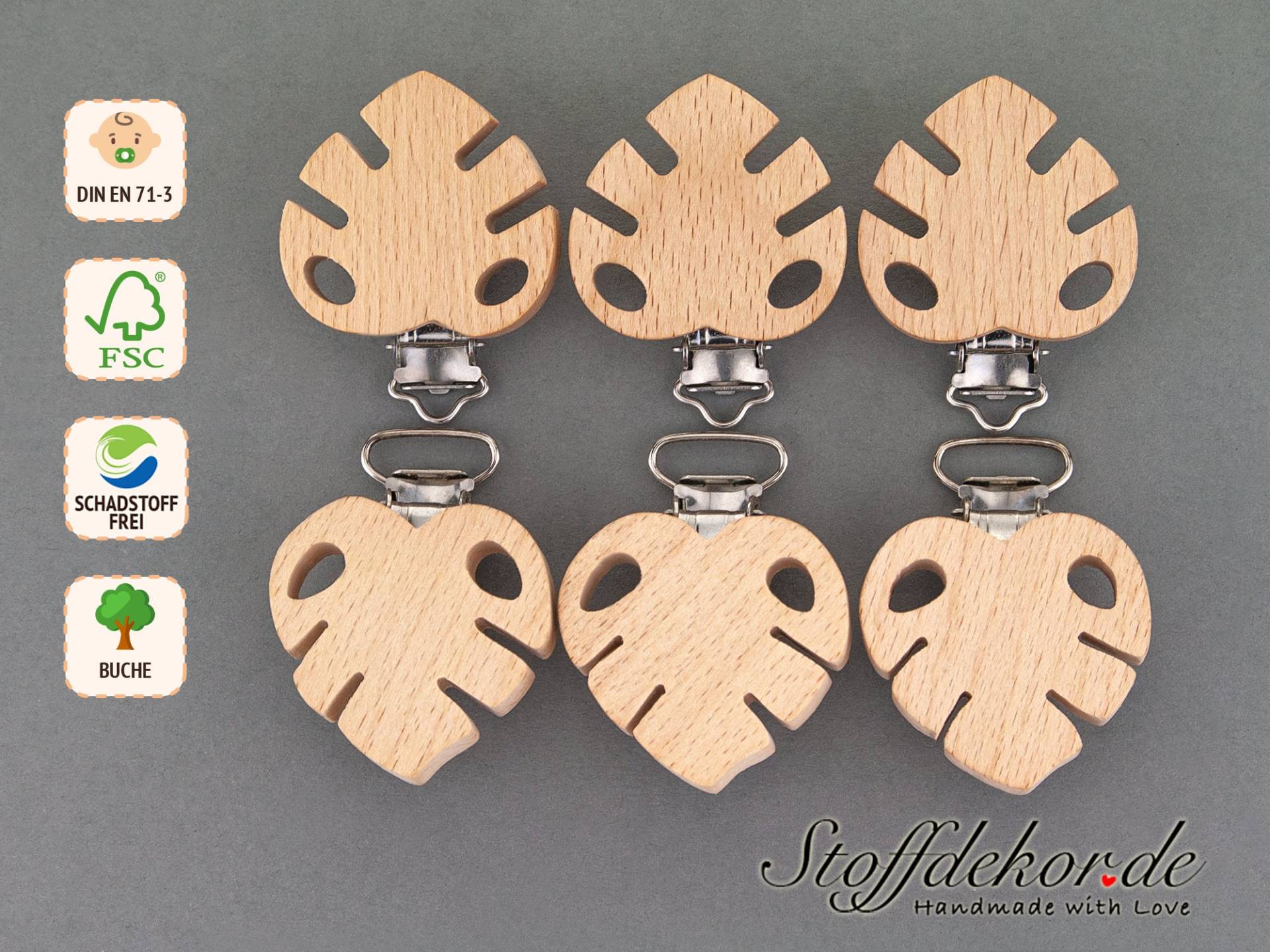 Holzclip Monsterablatt Baby-Clip Schnullerclip Monstera Blatt Clip Anhängerclip Wagenkette Spielkette Buggy Maxi-Cosi Kinderwagen Anhänger von Etsy - Stoffdekor