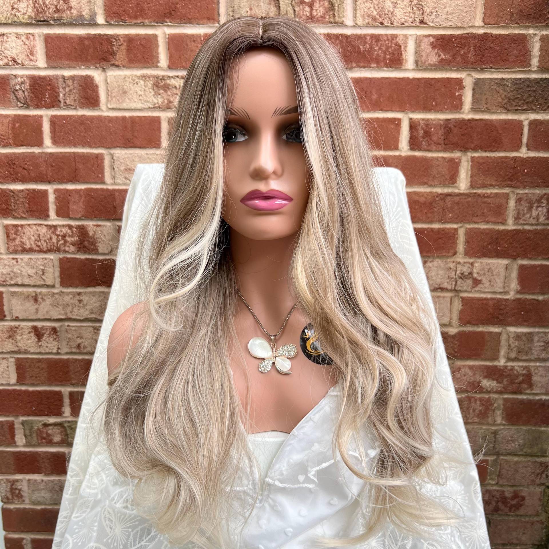 Lange Dark Root Platinum Blonde Natürliche Wavy Ombré Perücke/Natural Look Hair Hitzebeständige Fashion Gestylte von Etsy - SugarFashionDesign