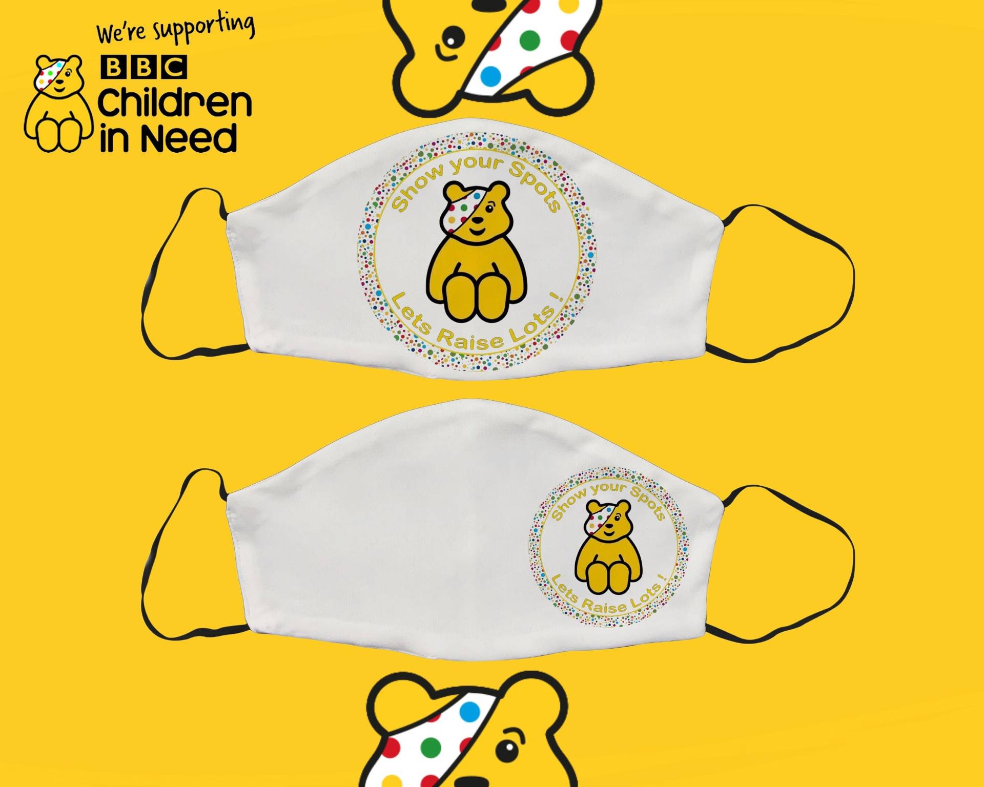 Pudsey Gesichtsmaske, Kinder Maske in Not, Baumwolle Charity Maske, Verstellbare Gesichtsbedeckung Mit Filtertasche, Erwachsene Gesichtsmaske von Etsy - SupaCustom