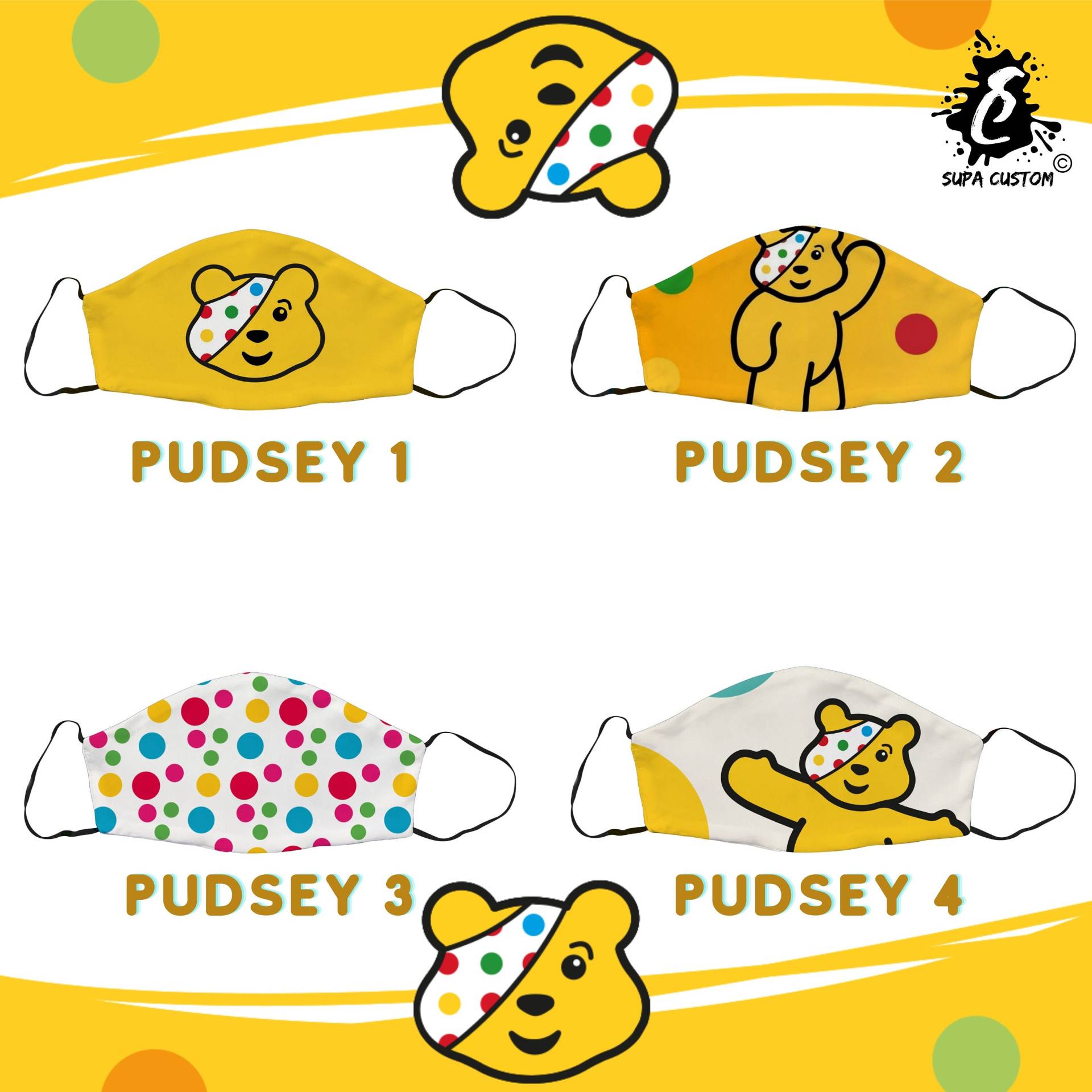 Pudsey Maske, Kinder in Not Gesichtsmaske, Baumwolle Charity Verstellbare Gesichtsbedeckung Mit Filtertasche, Erwachsene Gesichtsmaske Geschenk Uk von Etsy - SupaCustom