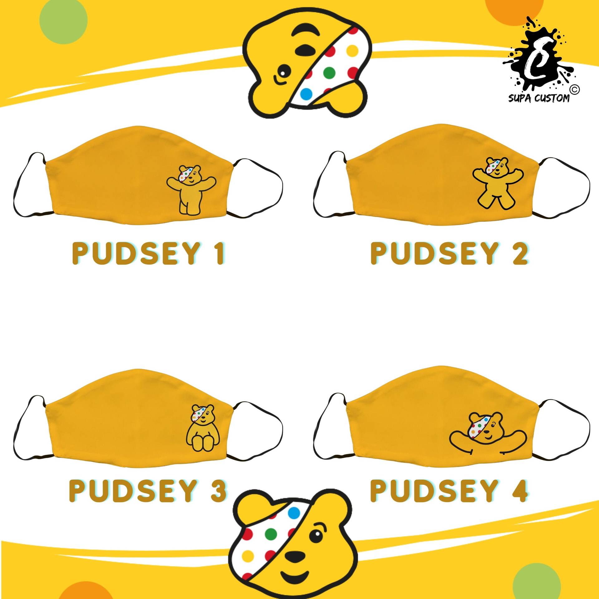 Pudsey Maske, Kinder in Not Gesichtsmaske, Baumwolle Charity Verstellbare Gesichtsbedeckung Mit Filtertasche, Erwachsene Gesichtsmaske Geschenk Uk von Etsy - SupaCustom