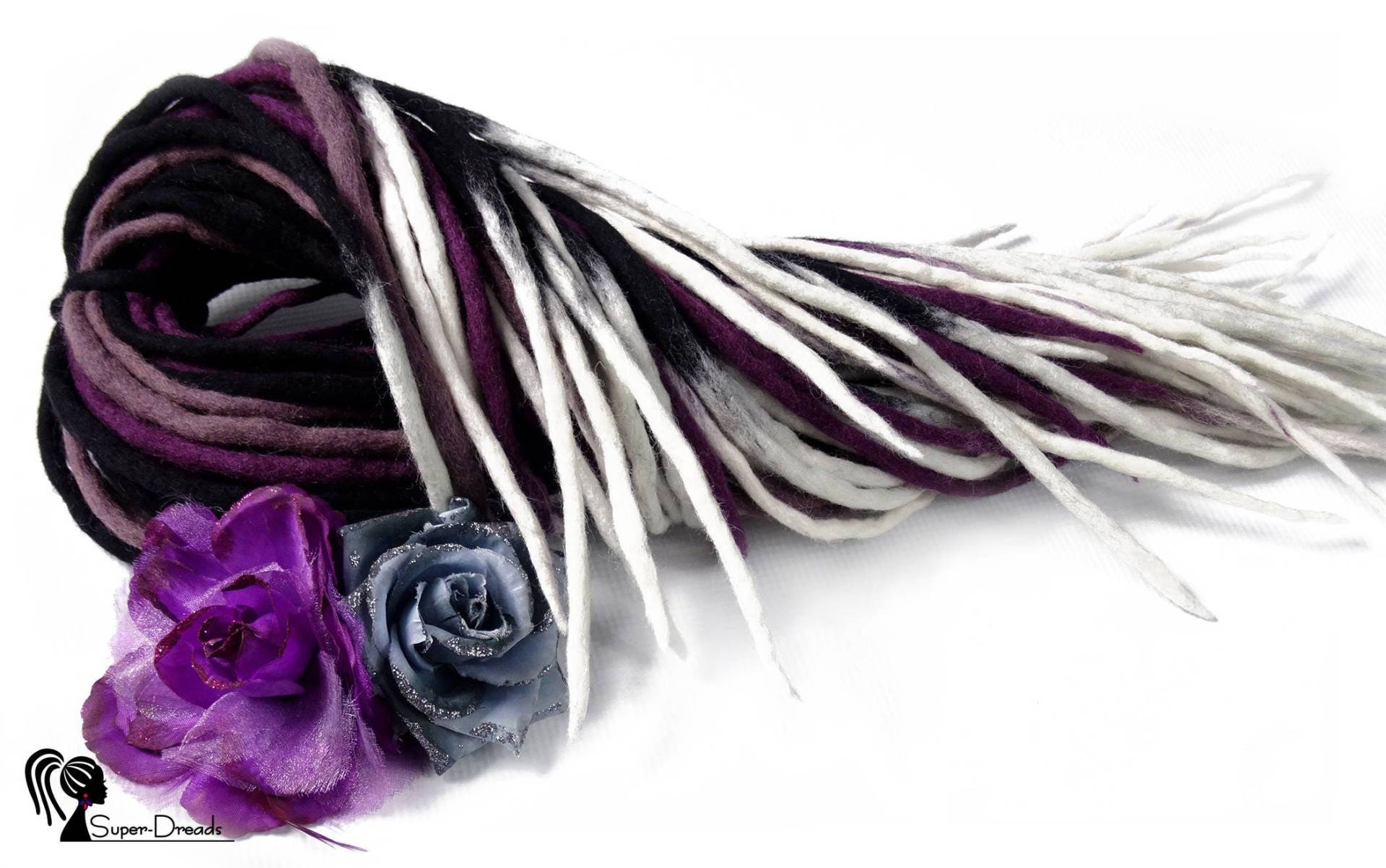 Schwarz Lila Weiß Merino Wolle Dreadlocks Erweiterungen, Goth Double Ended Dread Set Mit Perlen Schwarz Lila Weiß Merino Wolle Dreadlocks Erweiterungen, Goth Double Ended Dread Set Mit Perlen von Etsy - SuperDreadsArt