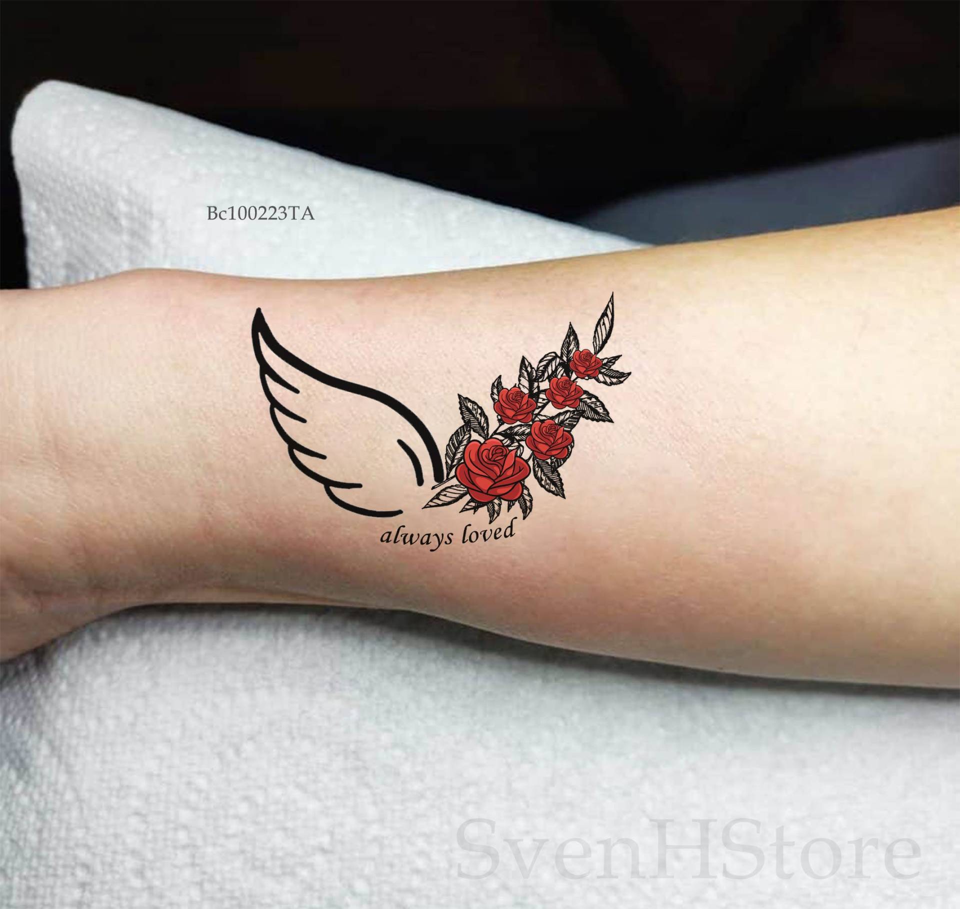 Engelsflügel Und Rose Temporäres Tattoo, Bedeutungsvolles Entfernbares Fake Personalisierte Wasserdichte Passende Tattoo-Geschenke, Immer Geliebt von Etsy - SvenHStore