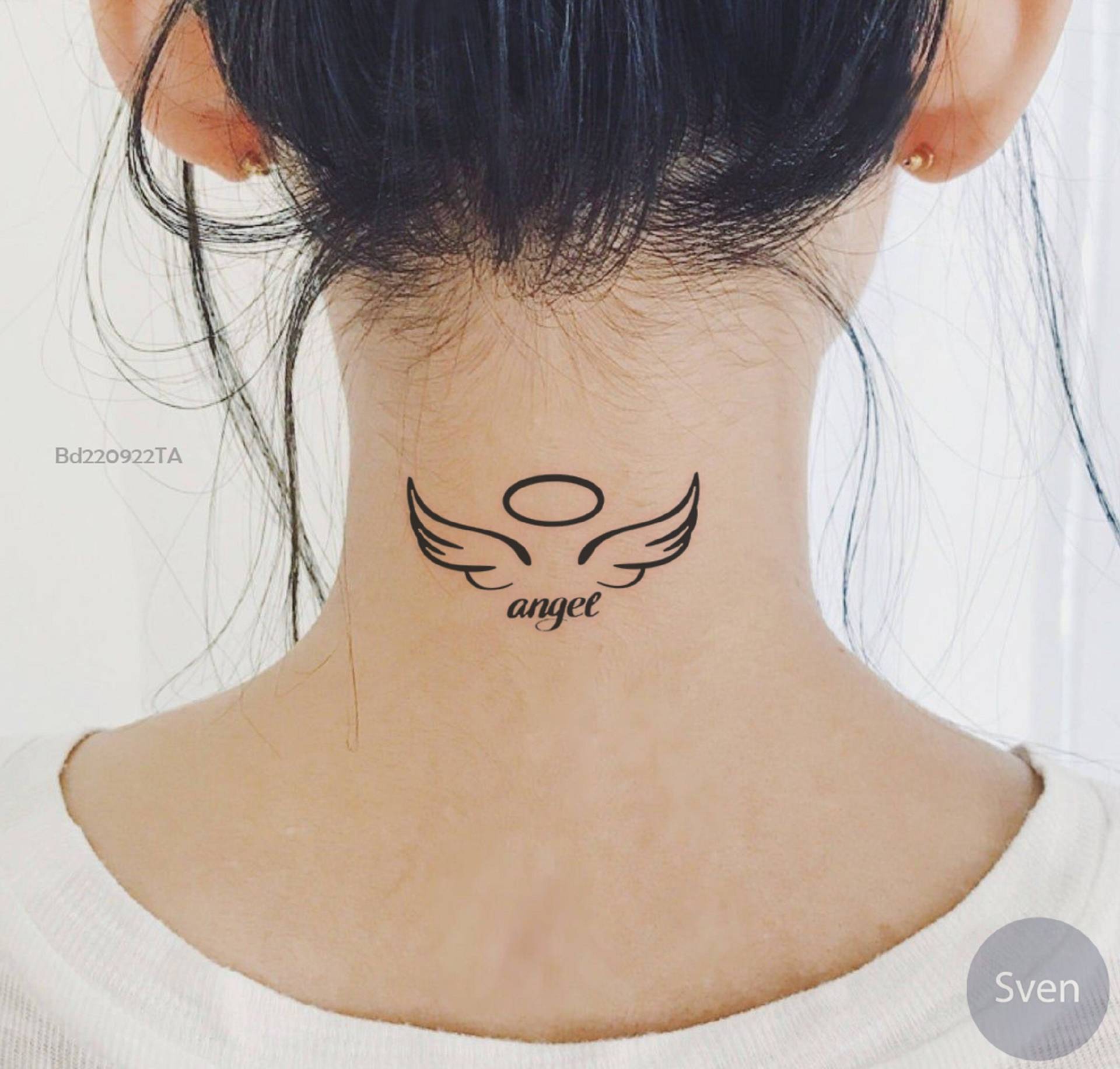 Personalisierte Engelsflügel Mit Halo Temporäres Tattoo, Engel Benutzerdefinierter Text Wasserdichtes Abnehmbares Tattoo Geschenk Für Tochter von Etsy - SvenHStore