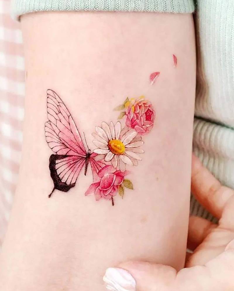 Schmetterling Und Blumen Temporäres Tattoo, Floral Fake Bunte Schmetterlinge Girly Entfernbares Tattoo Für Frau von Etsy - SvenHStore