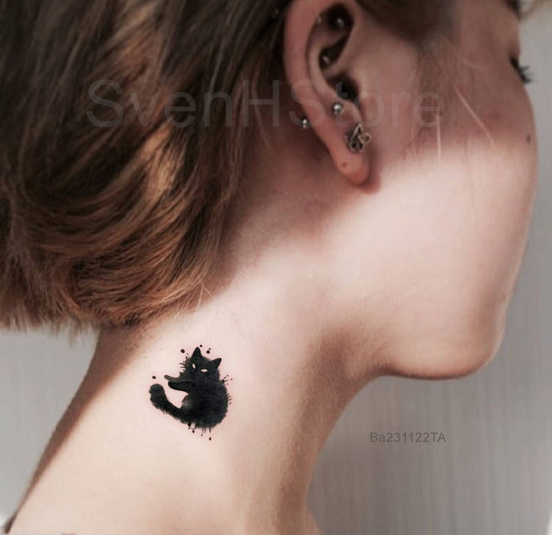 Schwarze Katze Temporäres Tattoo, Witchy Wasserdichtes Abnehmbares Süßes Fake Tattoo Der Schwarzen Für Katzenmutter-Katzenvater, Kleine Schwarze von Etsy - SvenHStore