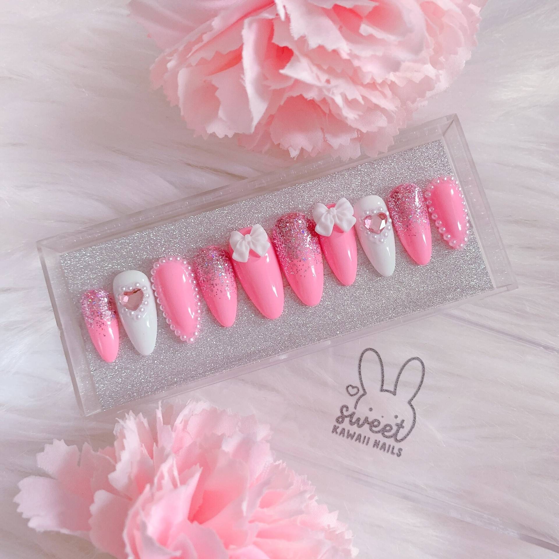 Pink Sweet Hearts Press-On Nails von Etsy - SweetKawaiiNails