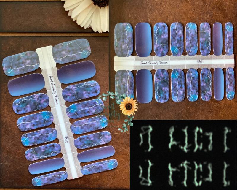 Bolzennagel Wickelfolien; Leuchtet in Den Dunklen Nagelstreifen; Blitzleuchtende Akzente; Lila Und Blau Abstrakt Natur Nail Art von Etsy - SweetSerenityHaven