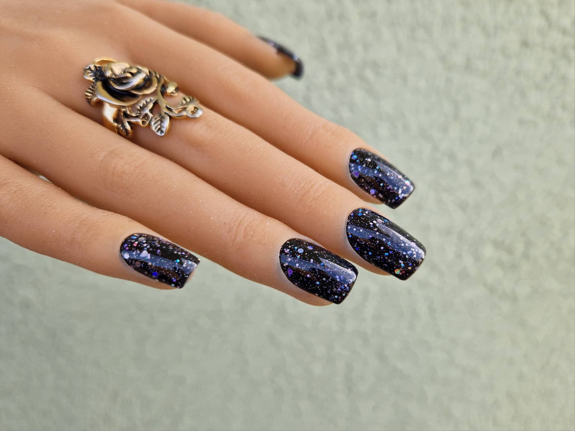 Schwarz Mit Glitzer Press On Nails von Etsy - SymbelNails