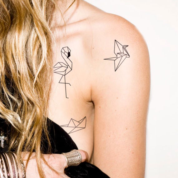 Origami - Flamingo Boot Kranich Temporäres Tattoo Pack Of 3 Origami - Flamingo Boot Kranich Temporäres Tattoo Pack Of 3 von Etsy - TTTattoodotcom