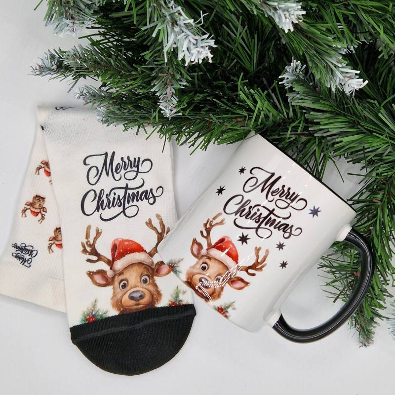 Geschenkset Merry Christmas Tasse Und Socken Mit Rentier Weihnachtsgeschenk von Etsy - TachinedasCreative