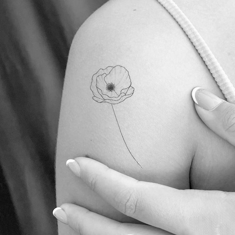 Feine Linie Mohnblume Temporäres Tattoo | 3Er Set von Etsy - Tatteco